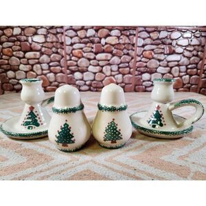 Vintage Christmas Tree Candlesticks/ Salt Pepper Shakers